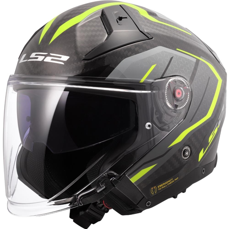 Odprta motoristična čelada LS2 OF603 Infinity II C Urus fluo rumena