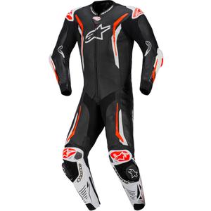 Alpinestars GP TECH V5 enodelni usnjen motoristični kombinezon črno-belo-fluo rdeč
