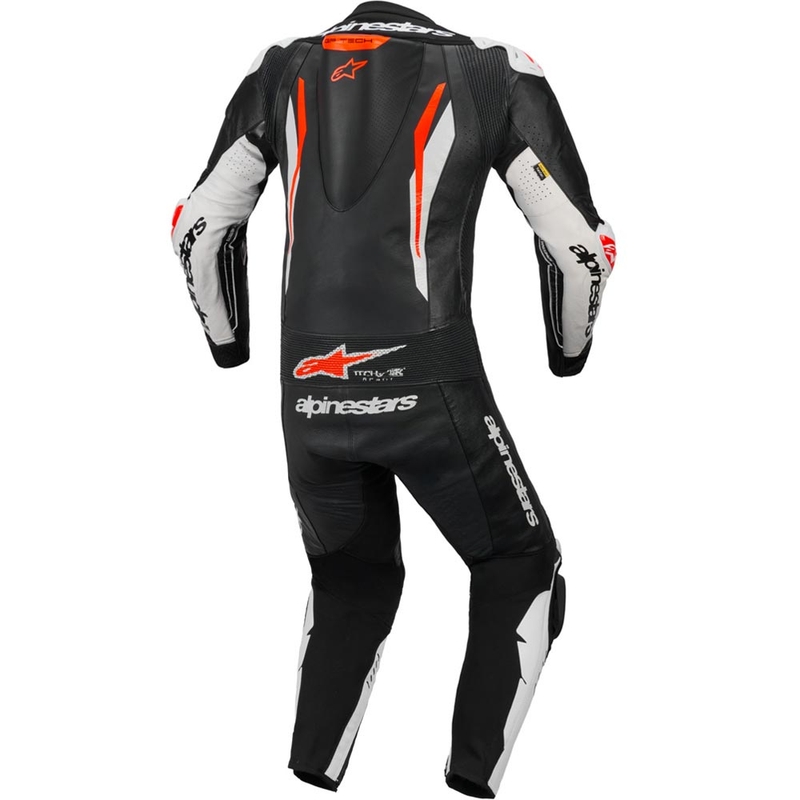 Alpinestars GP TECH V5 enodelni usnjen motoristični kombinezon črno-belo-fluo rdeč