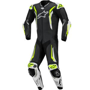 Alpinestars GP TECH V5 enodelni usnjen motoristični kombinezon črno-belo-fluo rumene barve