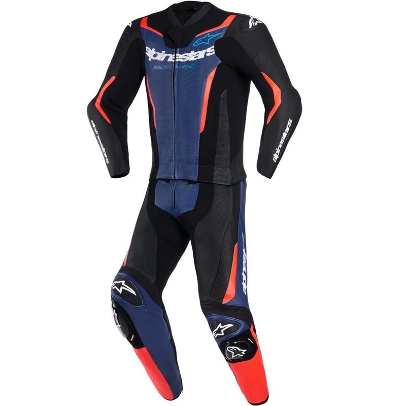 Dvodelni motoristični kombinezon Alpinestars GP Force V2 črno-modro-fluo rdeč