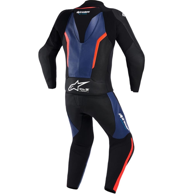 Dvodelni motoristični kombinezon Alpinestars GP Force V2 črno-modro-fluo rdeč