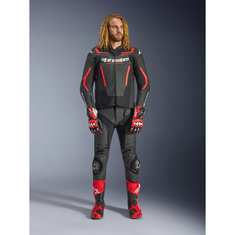 Usnjena motoristična jakna Alpinestars GP Force V2 črno-fluo rdeče-bela