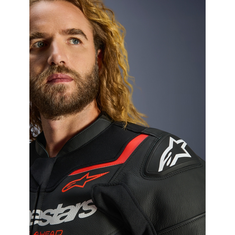 Usnjena motoristična jakna Alpinestars GP Force V2 črno-fluo rdeče-bela