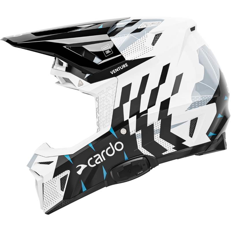 Motokros čelada z interkomom Cardo Venture črno-belo-siva