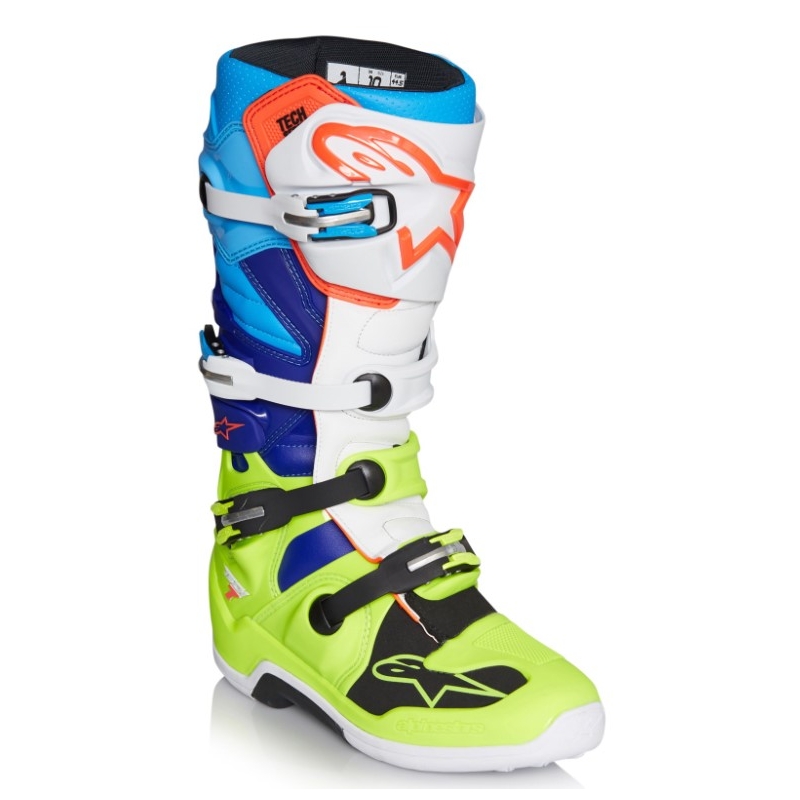 Alpinestars Tech 7 motoristični škornji rumeno-belo-modro-rdeče-črni