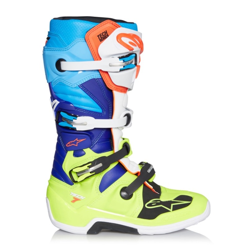 Alpinestars Tech 7 motoristični škornji rumeno-belo-modro-rdeče-črni