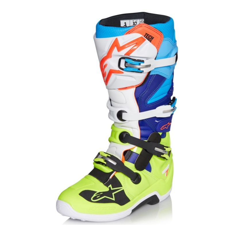 Alpinestars Tech 7 motoristični škornji rumeno-belo-modro-rdeče-črni