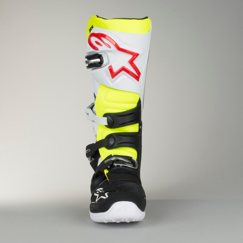 Alpinestars Tech 7 white-black-blue-red-fluo yellow motoristični škornji