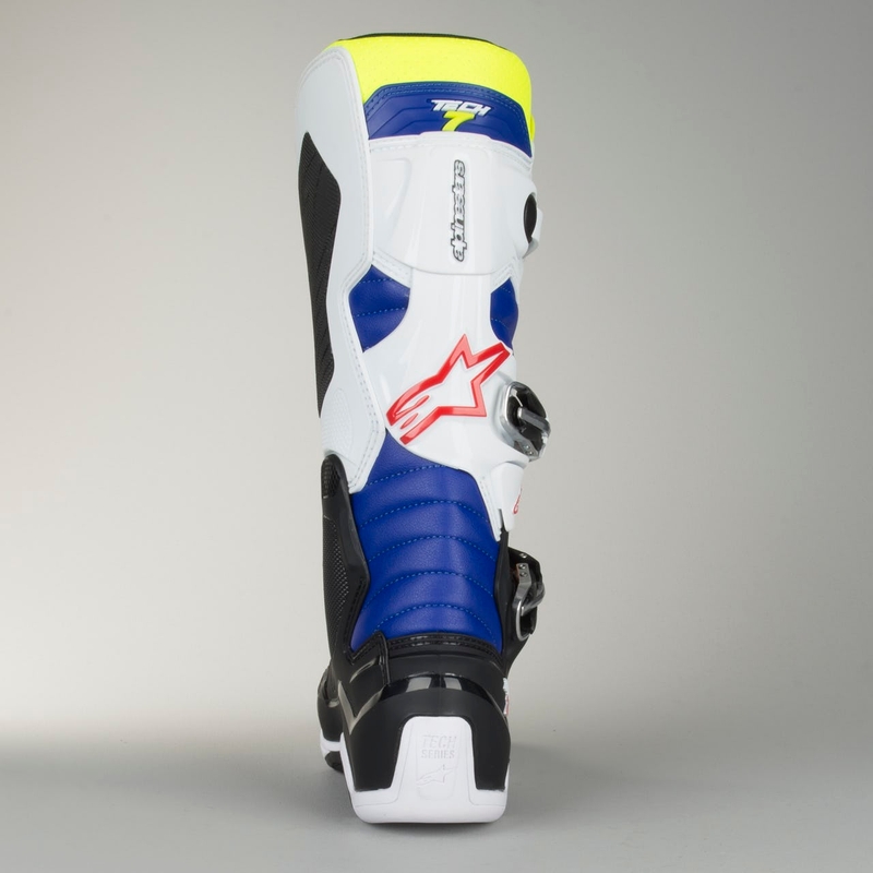 Alpinestars Tech 7 white-black-blue-red-fluo yellow motoristični škornji