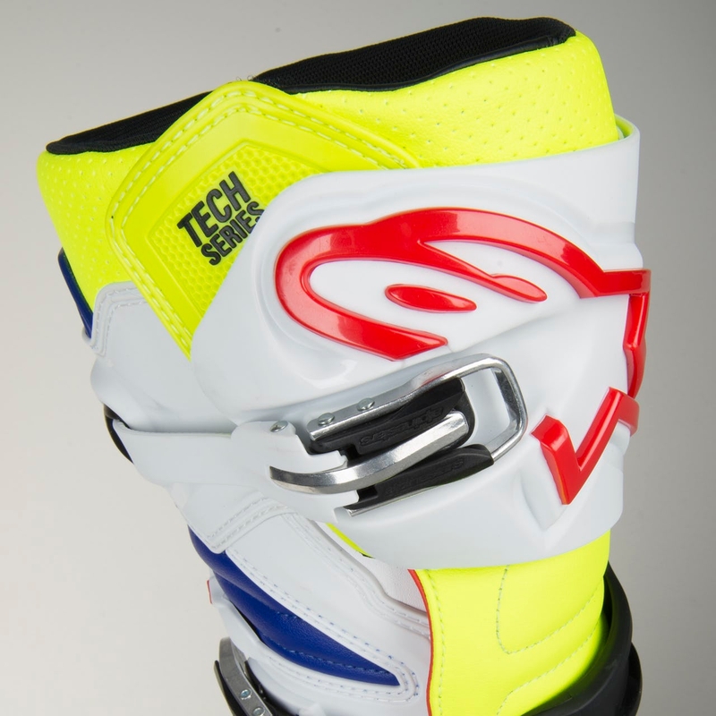 Alpinestars Tech 7 white-black-blue-red-fluo yellow motoristični škornji