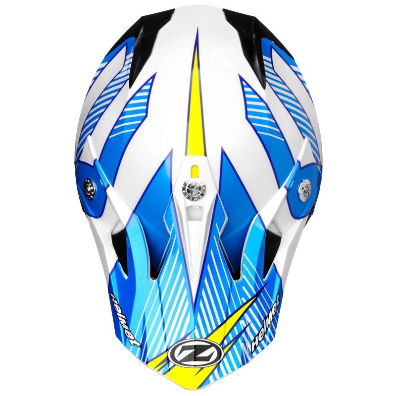 Motokros čelada ZED X1.9D bela-modra-rumena-črna razprodaja
