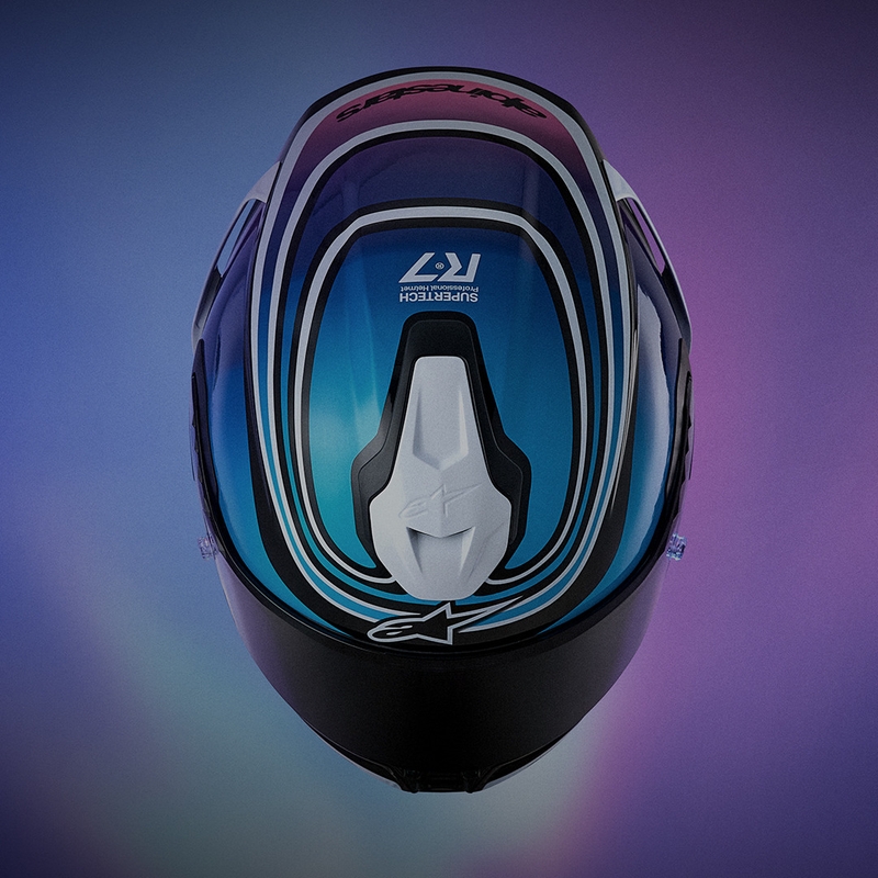 Alpinestars S-R7 Zeal motoristična čelada z integriranim obrazom črno-modro-fluo roza-bela