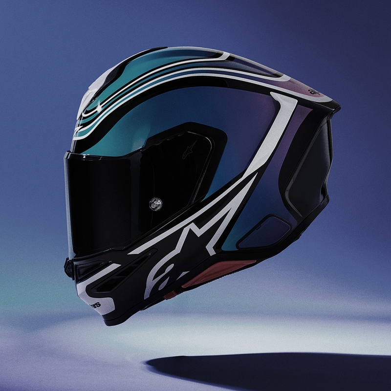 Alpinestars S-R7 Zeal motoristična čelada z integriranim obrazom črno-modro-fluo roza-bela