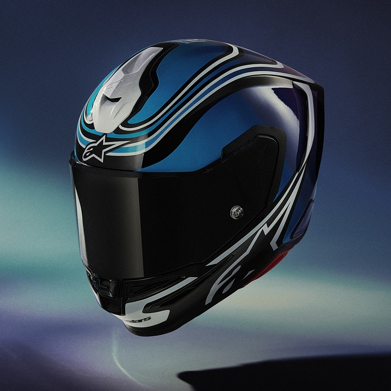 Alpinestars S-R7 Zeal motoristična čelada z integriranim obrazom črno-modro-fluo roza-bela