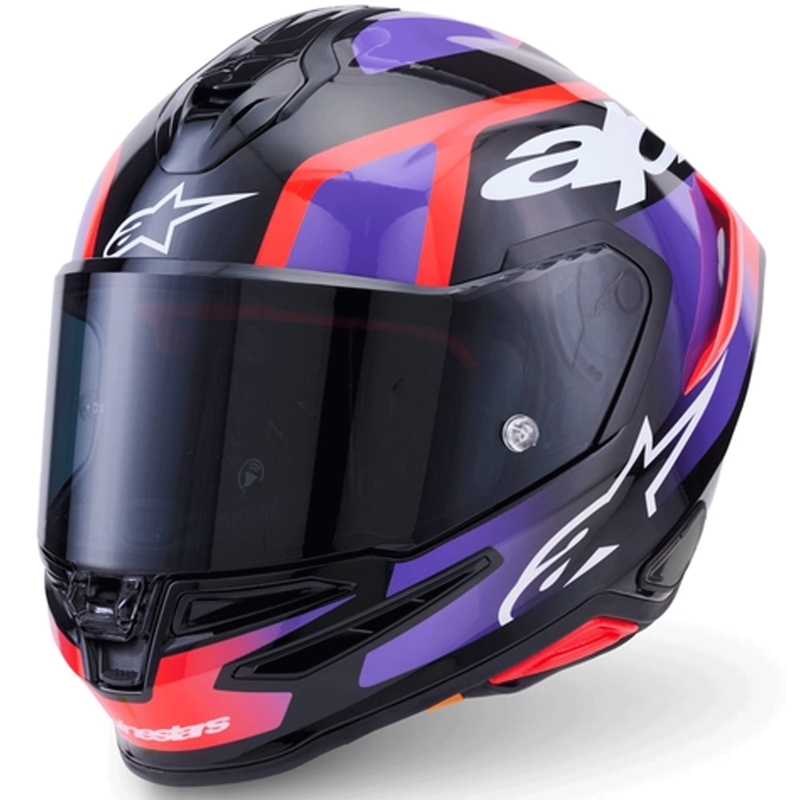 Alpinestars S-R7 Lumen motoristična čelada z integriranim obrazom črno-vijolična-fluo rdeča-bela