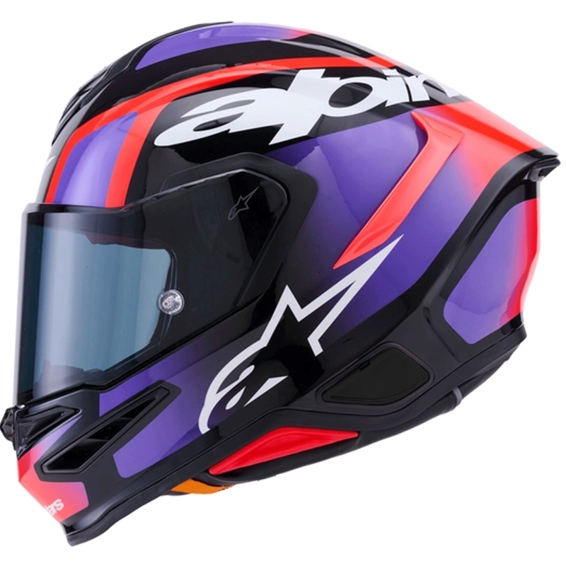 Alpinestars S-R7 Lumen motoristična čelada z integriranim obrazom črno-vijolična-fluo rdeča-bela