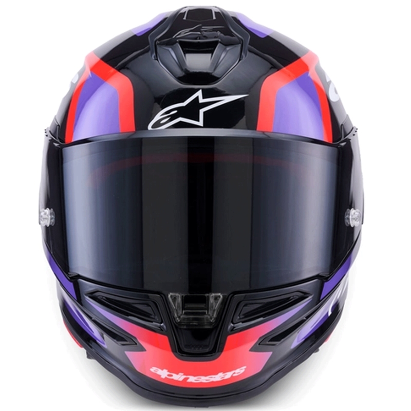 Alpinestars S-R7 Lumen motoristična čelada z integriranim obrazom črno-vijolična-fluo rdeča-bela
