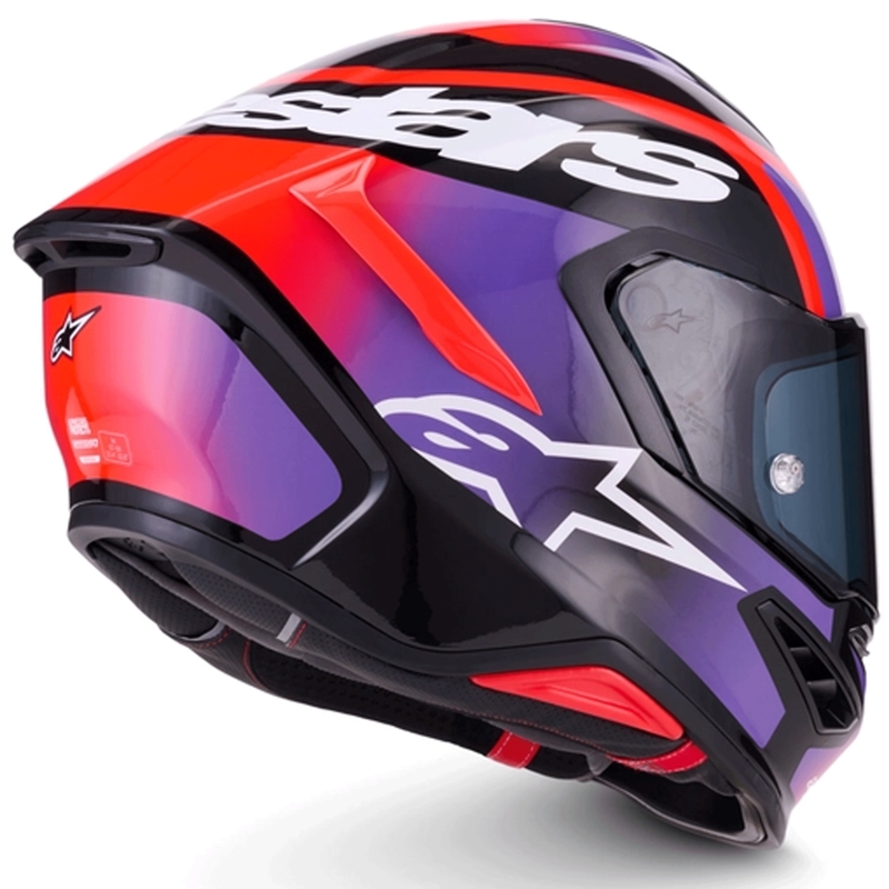 Alpinestars S-R7 Lumen motoristična čelada z integriranim obrazom črno-vijolična-fluo rdeča-bela