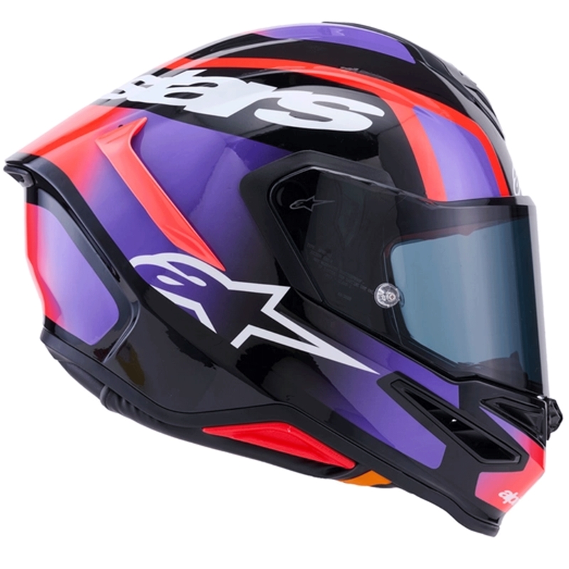 Alpinestars S-R7 Lumen motoristična čelada z integriranim obrazom črno-vijolična-fluo rdeča-bela