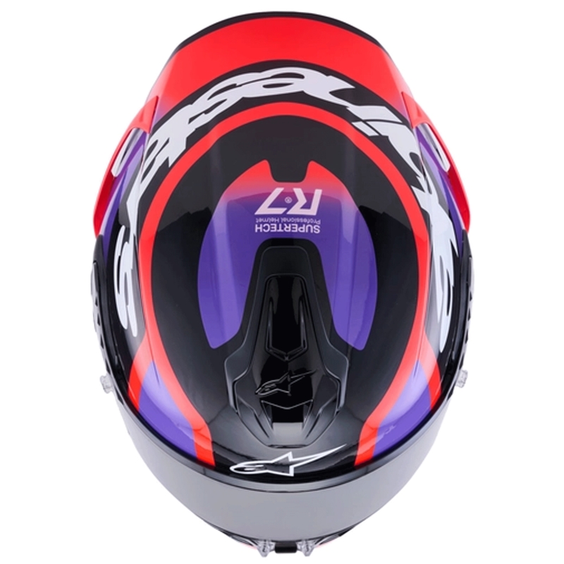 Alpinestars S-R7 Lumen motoristična čelada z integriranim obrazom črno-vijolična-fluo rdeča-bela