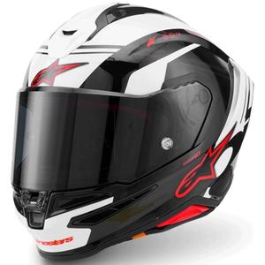 Alpinestars S-R7 A-Core motoristična čelada z integriranim obrazom črno-belo-rdeča