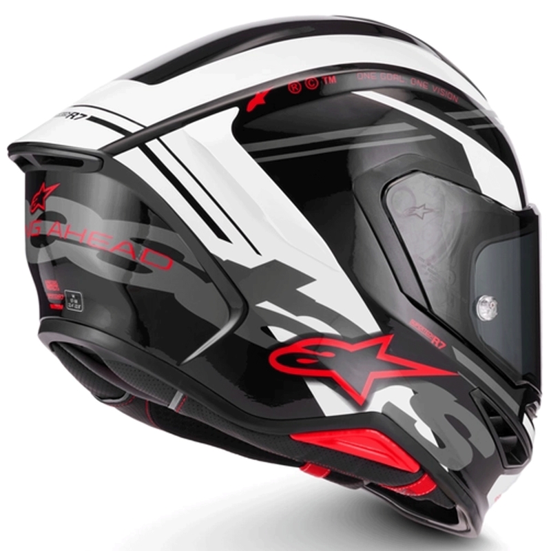 Alpinestars S-R7 A-Core motoristična čelada z integriranim obrazom črno-belo-rdeča