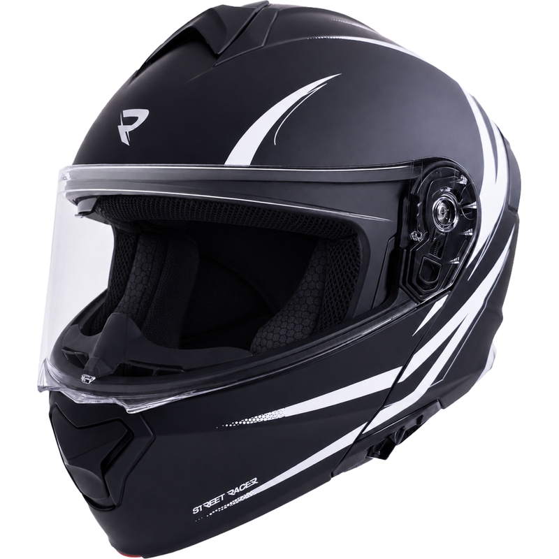 Preklopna motoristična čelada Street Racer Fury mat črno-bela - vzorec