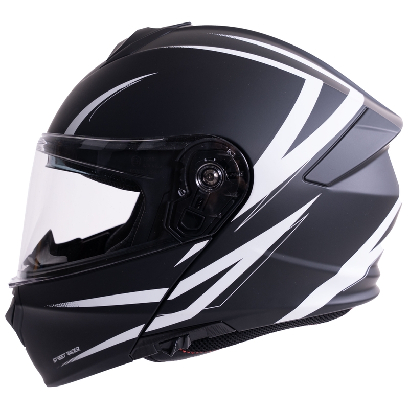 Preklopna motoristična čelada Street Racer Fury mat črno-bela - vzorec