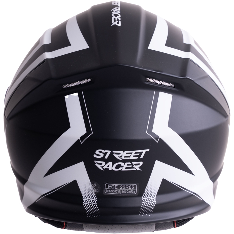 Preklopna motoristična čelada Street Racer Fury mat črno-bela - vzorec