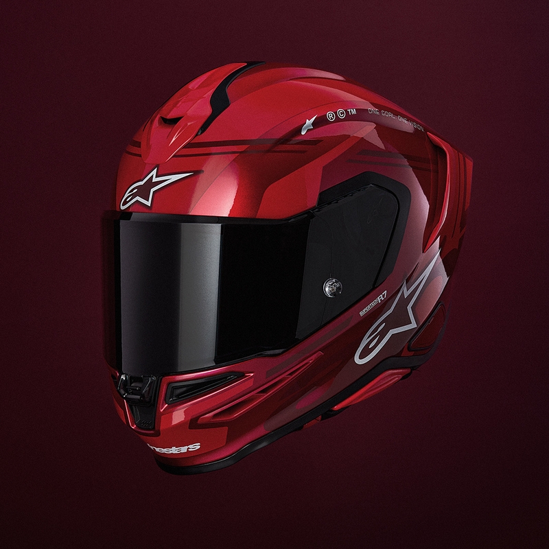 Alpinestars S-R7 A-Core motoristična čelada z integriranim obrazom rdeče-bela