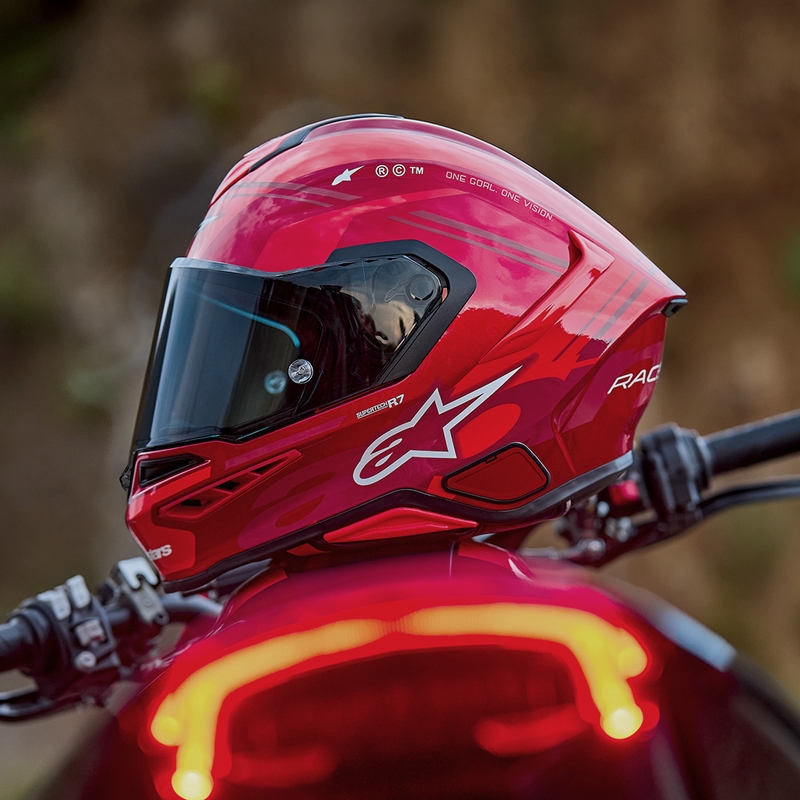 Alpinestars S-R7 A-Core motoristična čelada z integriranim obrazom rdeče-bela