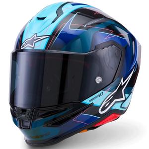 Alpinestars S-R7 Kinetis motoristična čelada z integriranim obrazom črno-modro-fluo roza-bela