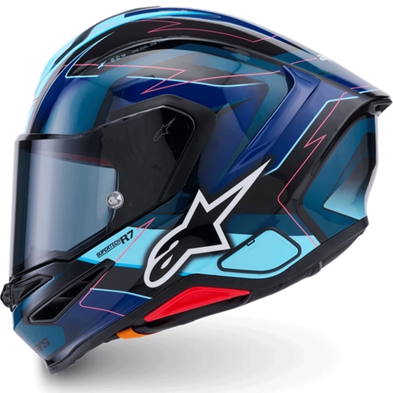 Alpinestars S-R7 Kinetis motoristična čelada z integriranim obrazom črno-modro-fluo roza-bela