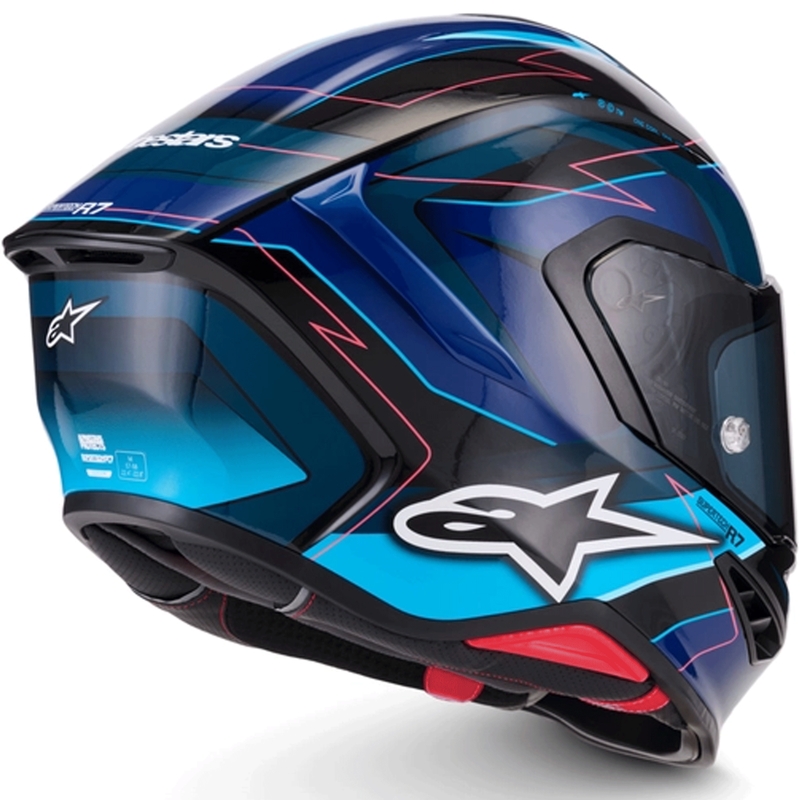 Alpinestars S-R7 Kinetis motoristična čelada z integriranim obrazom črno-modro-fluo roza-bela