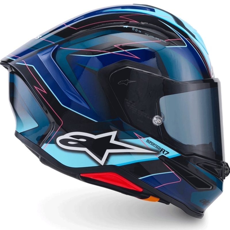 Alpinestars S-R7 Kinetis motoristična čelada z integriranim obrazom črno-modro-fluo roza-bela