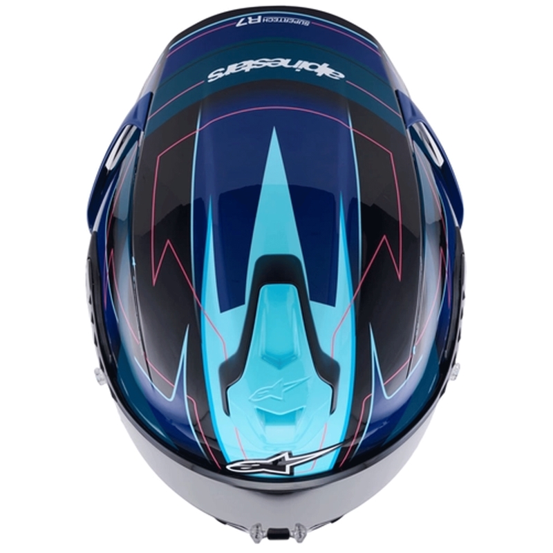 Alpinestars S-R7 Kinetis motoristična čelada z integriranim obrazom črno-modro-fluo roza-bela