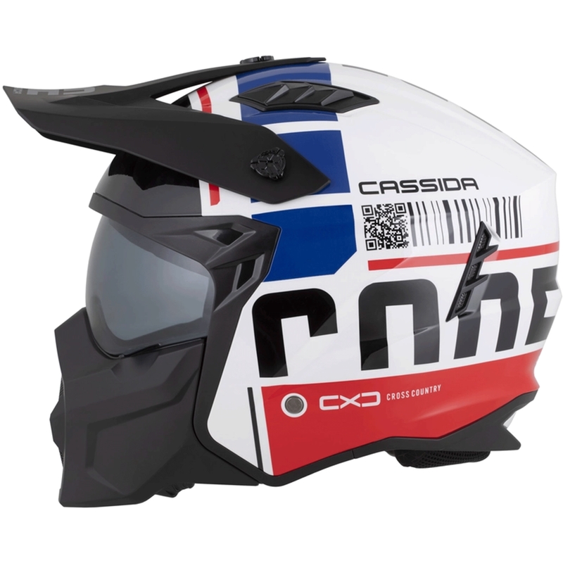 Modularna motoristična čelada Cassida Cross Country Code bela-rdeča-modro-črna