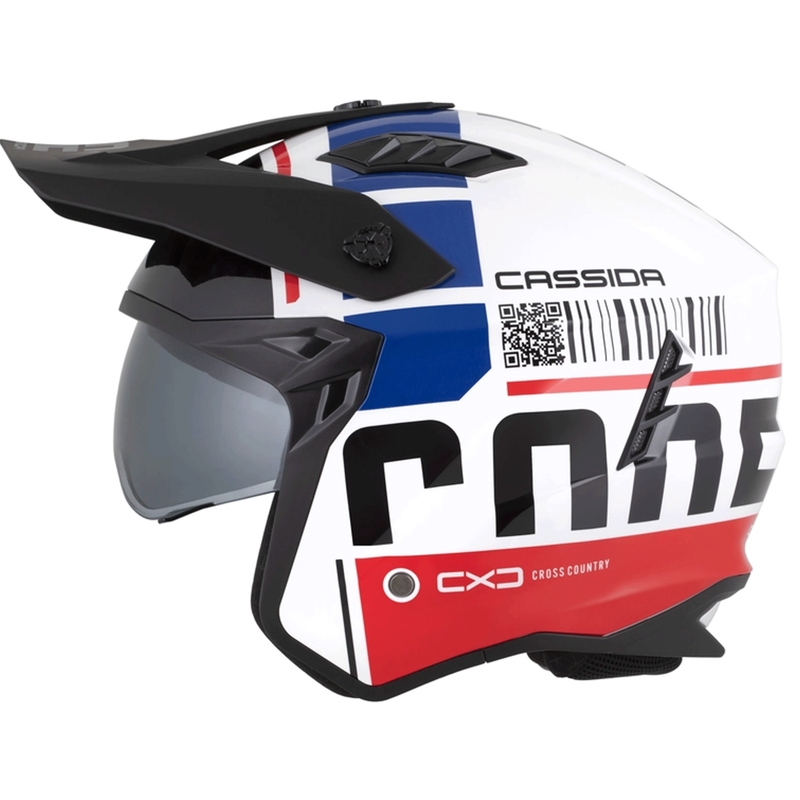 Modularna motoristična čelada Cassida Cross Country Code bela-rdeča-modro-črna