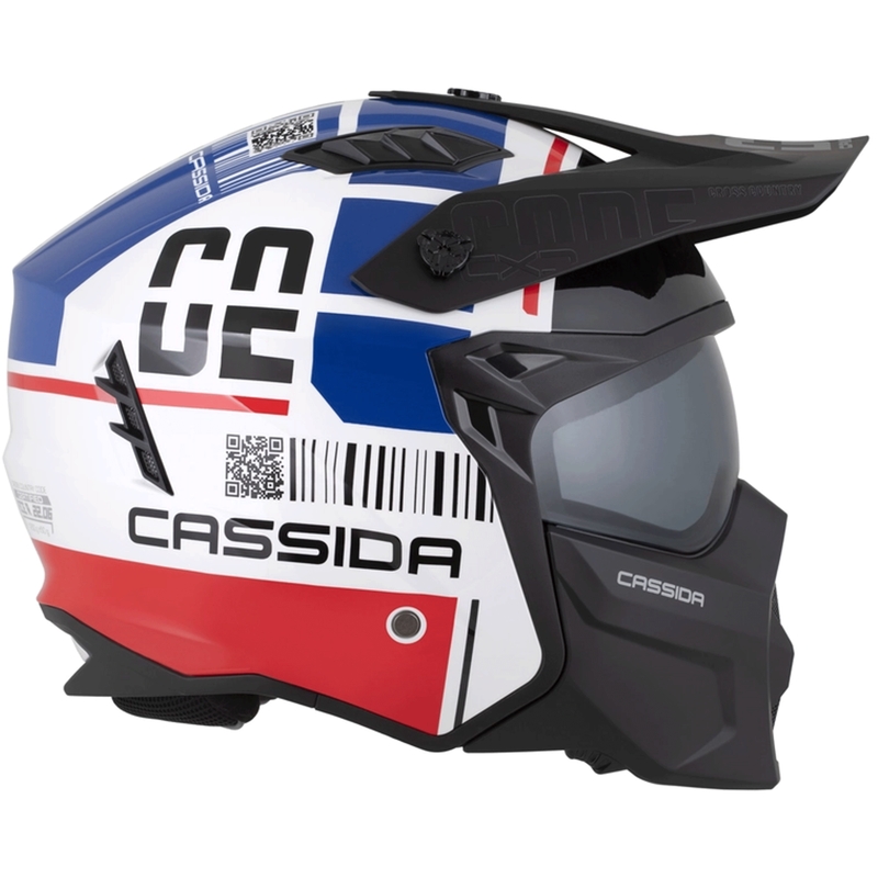 Modularna motoristična čelada Cassida Cross Country Code bela-rdeča-modro-črna