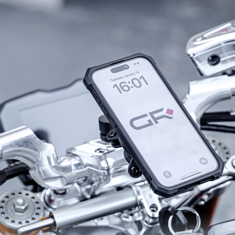 Držalo za telefon na krmilu s certificiranim Qi2 polnjenjem GRxplore MW60 črne barve