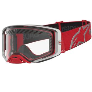Motokros očala Alpinestars Supertech Dura Air Fluid rdeče-srebrne barve s prozornim pleksi steklom