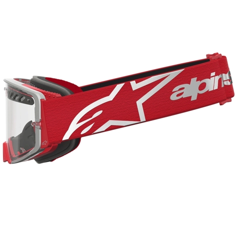 Motokros očala Alpinestars Supertech Dura Air Fluid rdeče-srebrne barve s prozornim pleksi steklom