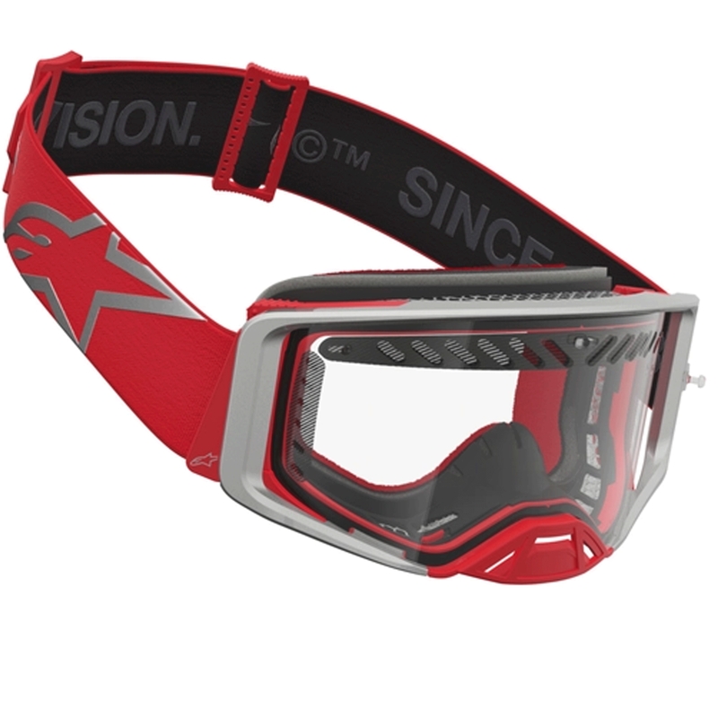 Motokros očala Alpinestars Supertech Dura Air Fluid rdeče-srebrne barve s prozornim pleksi steklom