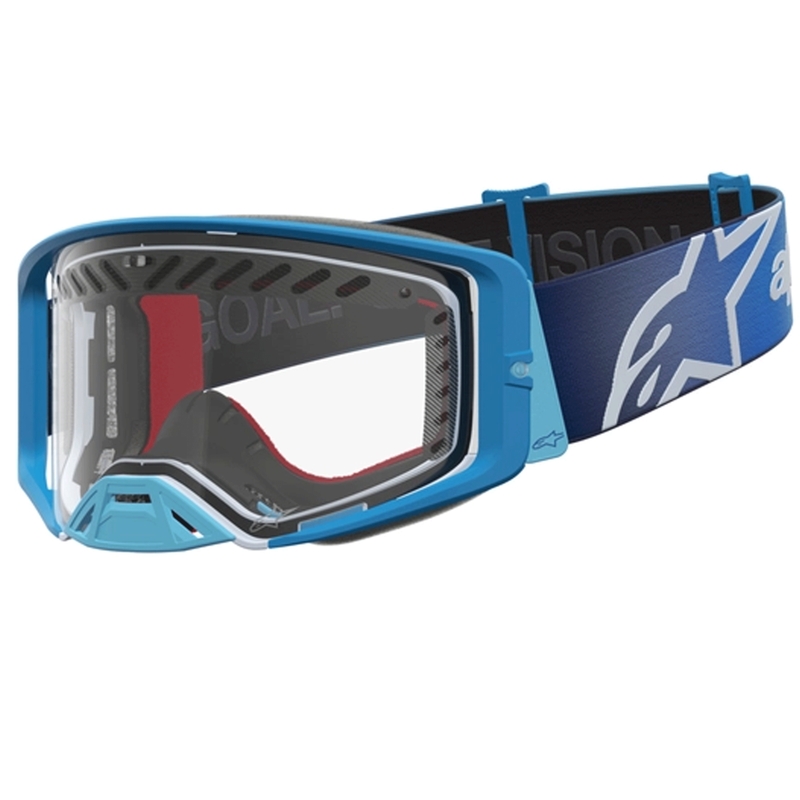 Motokros očala Alpinestars Supertech Dura Air Fluid modro-srebrna s prozornim pleksi steklom