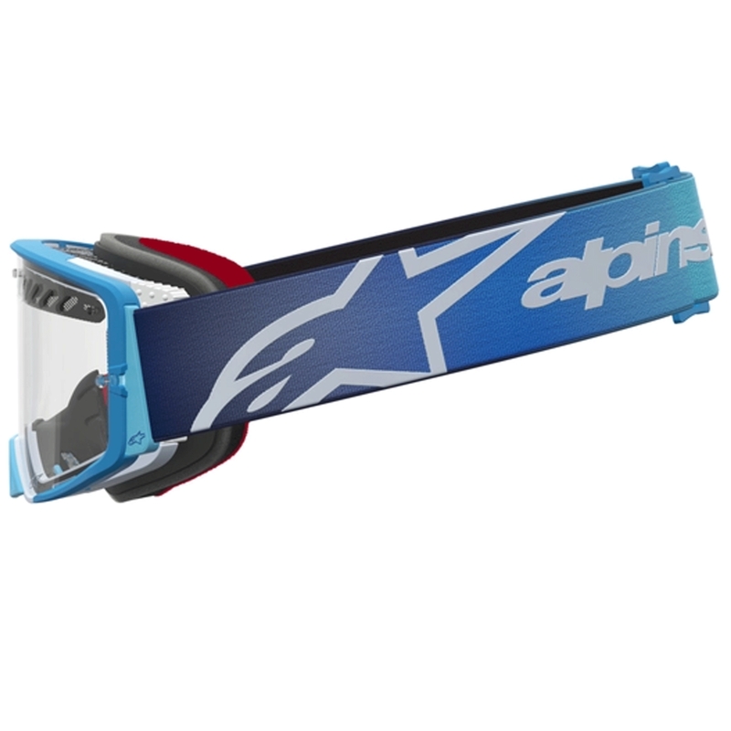 Motokros očala Alpinestars Supertech Dura Air Fluid modro-srebrna s prozornim pleksi steklom