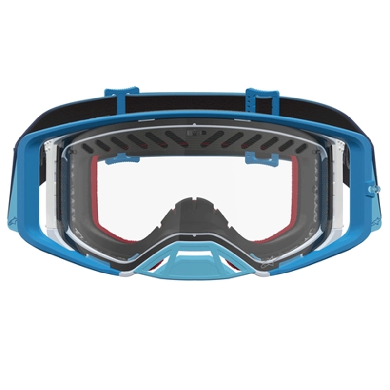 Motokros očala Alpinestars Supertech Dura Air Fluid modro-srebrna s prozornim pleksi steklom