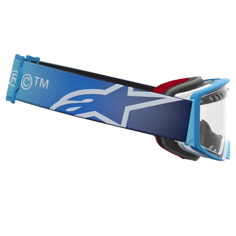Motokros očala Alpinestars Supertech Dura Air Fluid modro-srebrna s prozornim pleksi steklom