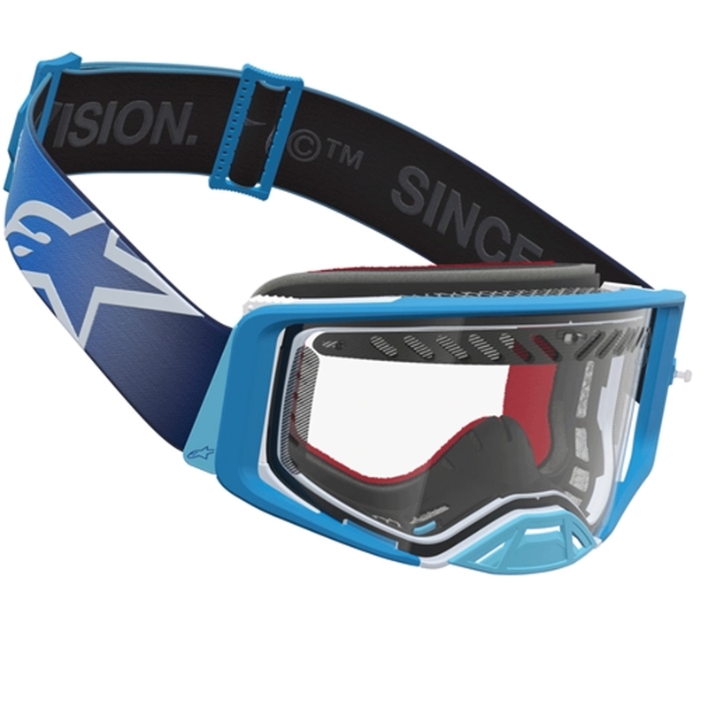 Motokros očala Alpinestars Supertech Dura Air Fluid modro-srebrna s prozornim pleksi steklom
