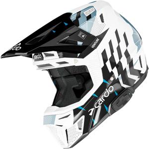 Motokros čelada z interkomom Cardo Venture belo-črno-modra